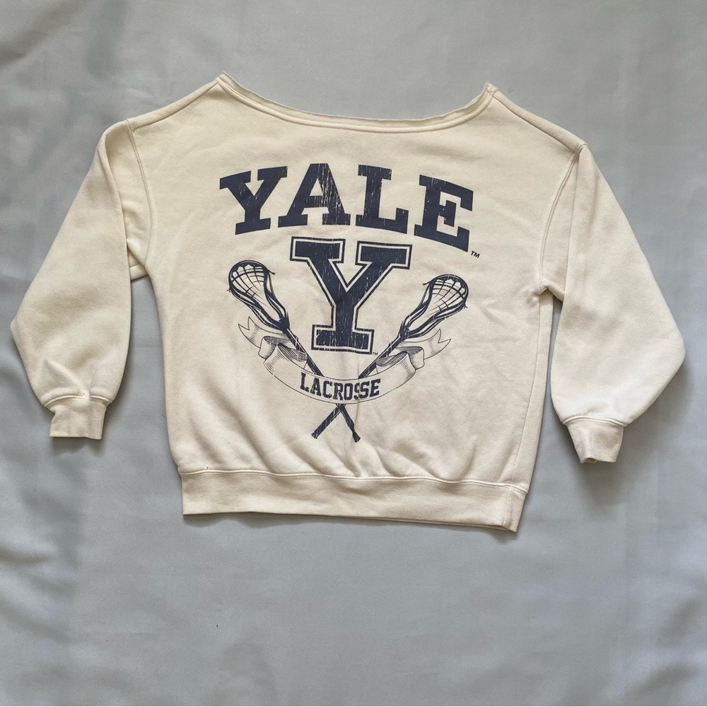 Yale University Licensed Lacrosse Boatneck Sweatshirt Adult S Cream